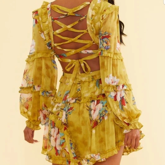 Luxxel Elegant Floral Print V Neck Longsleeve Cut Out Ruffle Mini Dress - Picture 3 of 16